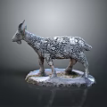 Artistic Goat Sculpture With Intricate Patterned Surface And Stone Base Design 3d model