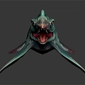 Blue Fish Crocodile Hybrid Monster Character For Game Movie With Open Mouth Sharp Teeth Fierce Eyes