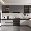 Modern Kitchen Interior With Gray And White Cabinets Marble Countertop And Appliances