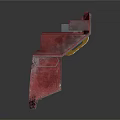 Red Elongated Industrial Machinery Part With Multiple Panels And Structural Elements