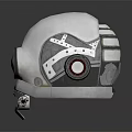Modern White Helmet with Metallic Goggles and Red Dial Fashion Design