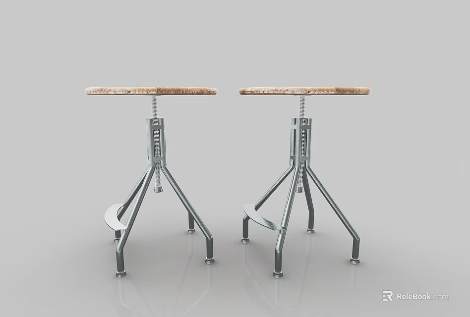 Modern Two Bar Dining Tables With Wooden Tabletop And Metal Legs 3d model 