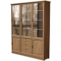 Wooden Bookcase Interior Design With Glass Doors Drawers And Storage Cabinets