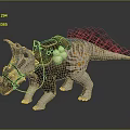 Triceratops Reptile Model with Ornate Saddle Pouches Colorful Patterns and Spiked Back 3D Rendering