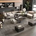 Modern Living Room Sofa And Coffee Table Set With Ottoman Rug Potted Plant And Bookshelf