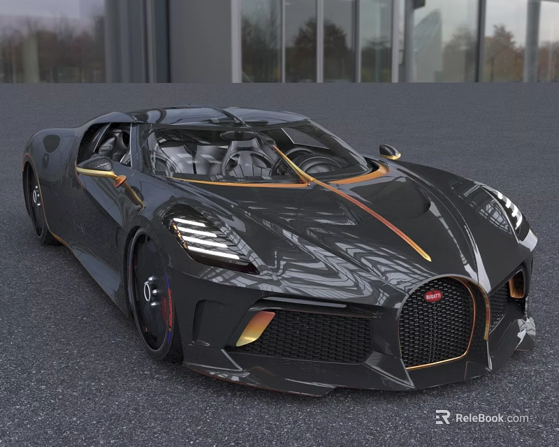 Black Luxury Sports Car With Gold Accents And Sleek Aerodynamic Design 3d model 