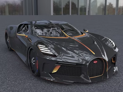 Black Luxury Sports Car With Gold Accents And Sleek Aerodynamic Design 3d model