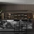 Modern Luxury Sales Office Bar Area With Artistic Marble Counter And Wine Display Shelves