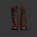 Stylish Red High Top Laced Boots With Textured Surface And Classic Style Design
