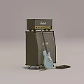 Marshall Guitar Amplifier Cabinet With Light Blue Electric Guitar And Effects Pedal