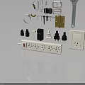 Electronic Electrical Components Collection With Power Socket Plugs Switch And Wrench Tools 3d model