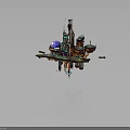 Futuristic Sci Fi Building Structure With Multiple Towers Dome Metallic Mechanical Components And Illuminated Elements 3d model