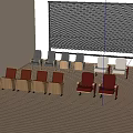 Various Colored Chairs Arrangement In Indoor Space With Wooden Floor And Blinds