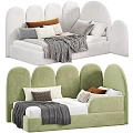 Stylish Kids Bed with Curved Headboard Decorative Pillows and Soft Blanket