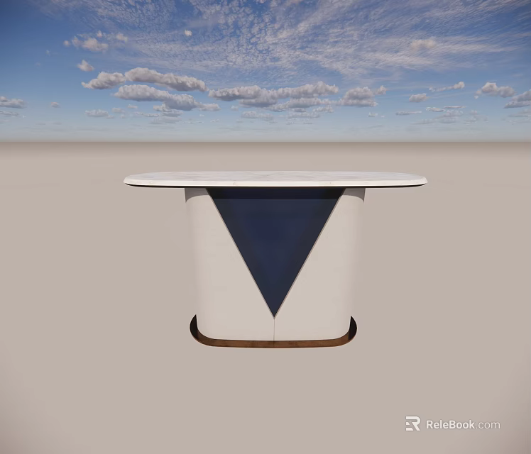 White Modern Minimalist Entryway Console Table With Geometric Dark Triangle Detail And Wooden Base 3d model 