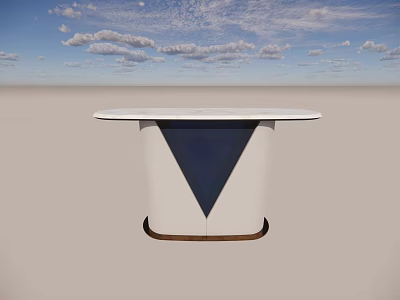 White Modern Minimalist Entryway Console Table With Geometric Dark Triangle Detail And Wooden Base 3d model