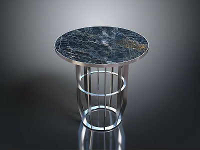 Modern Round Dark Veined Marble Top Stool with Metal Cage Design Legs 3d model