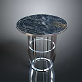 Modern Round Dark Veined Marble Top Stool with Metal Cage Design Legs