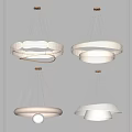 Modern White Circular Chandeliers With Pleated Texture And Metal Hanging Fixtures