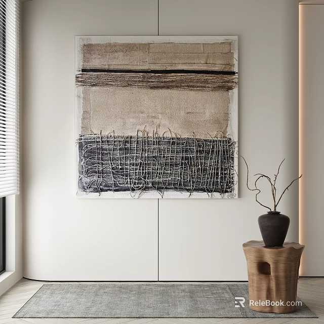 Abstract Painting On Wall With Decor Vase And Branch 3d model