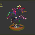Decorative Plant with Red Trunk Yellow Leaves on Round Base White Pebbles