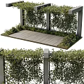 Outdoor Pergola Structure With Green Vines And Wooden Floor Surrounding Plants