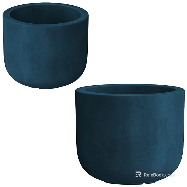 Stylish Decorative Ornament Set With Two Deep Blue Cylindrical Flower Pots 3d model 