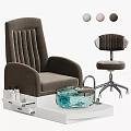 Gray Upholstered Manicure Chair With Blue Pedicure Basin And Rolling Stool
