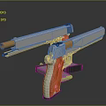 Sleek Silver Pistol Weapon With Orange Grip And Metallic Finish Details