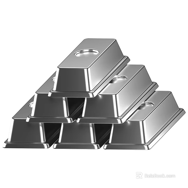 Shiny Silver Metal Decorative Ornament Set with Stacked Pyramid Shape Design 3d model 