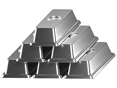 Shiny Silver Metal Decorative Ornament Set with Stacked Pyramid Shape Design 3d model