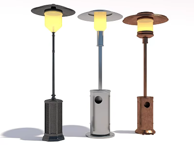 Outdoor Street Lamps With Black Silver Copper Bodies And Round Shades 3d model