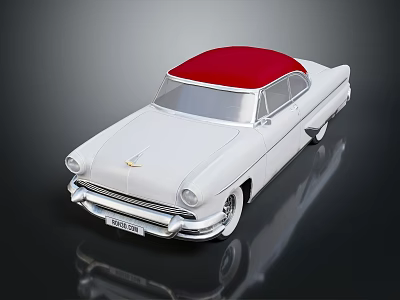 Vintage Classic White Car With Red Roof And Retro Design Elements 3d model