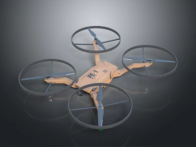 Four Propeller Drone With Protective Rings And Light Colored Body Featuring Number 87 3d model