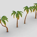 Palm Trees With Different Shapes Brown Trunks Green Leaves Yellow Edges And Various Bending Postures