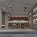 Modern Retail Showroom Interior Design With Wooden Shelves Gray Walls Table And Ceiling Lights