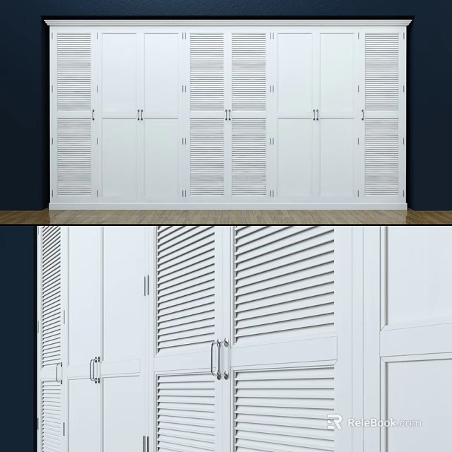 White Wardrobe With Shutter Doors Modern Design And Multiple Storage Spaces 3d model