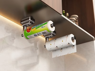Mounted Kitchen Under Cabinet Paper Towel Holder With Two Rolls Organizer 3d model