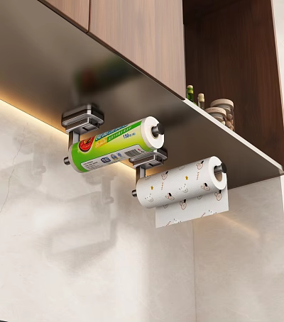 Mounted Kitchen Under Cabinet Paper Towel Holder With Two Rolls Organizer 3d model