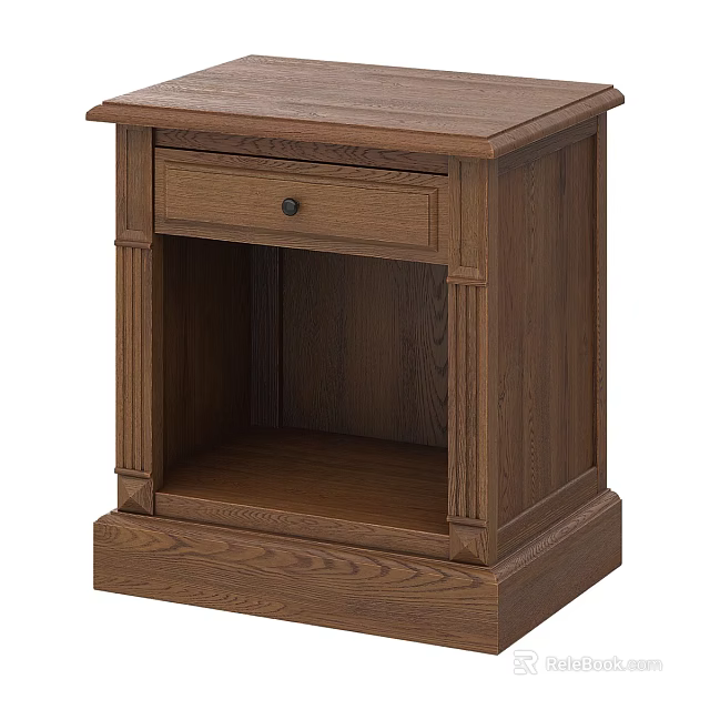 Classic Wooden Bedside Table With Single Drawer And Open Storage Shelf 3d model 