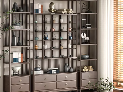 Traditional Chinese Bogu Shelf with Open Shelves Drawers and Decorative Vases Books Tea Sets Figurines 3d model
