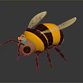 Cartoon Bee Game Movie Character With Yellow Black Stripes Transparent Wings And Blue Eyes