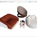Stylish Comfortable Leisure Chairs With Brown White Upholstery Round Curved Design And Matching Side Table