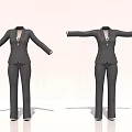 Black Business Suit Set With Jacket Pants And Buttoned Shirt Displayed In Open Arm Pose