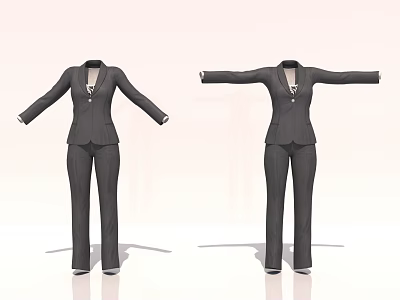 Black Business Suit Set With Jacket Pants And Buttoned Shirt Displayed In Open Arm Pose 3d model