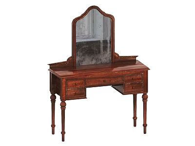 Vintage Wooden Vanity Table With Arched Mirror And Drawers On Slim Legs 3d model