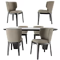 Modern Dining Table Set With Rectangular Top Black Legs And Gray Upholstered Chairs 3d model