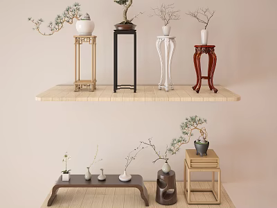 Stylish Plant Stands With Various Designs And Decorative Plants For Home Decor 3d model