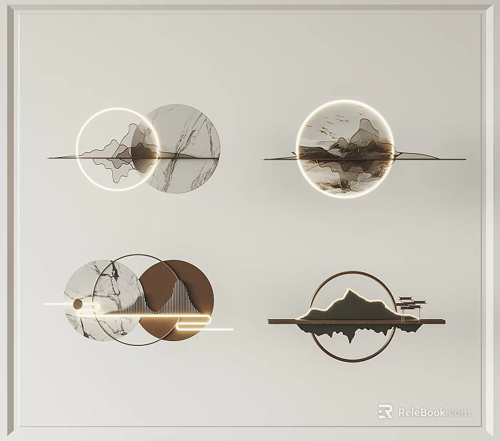 Modern Elegant Wall Decor With Circular Mountain Patterns And LED Lighting 3d model