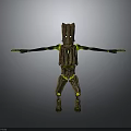 Wooden Humanoid Creature Character With Tree Bark Texture And Green Luminous Elements